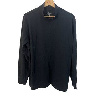 Lands End Super-T Mock Neck Shirt Men L Black Long Sleeve Casual Preppy